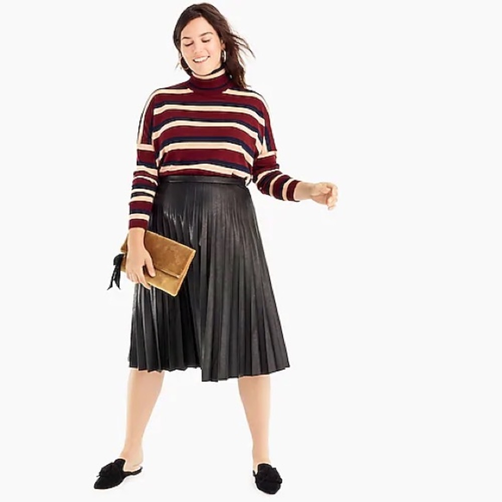 J. crew black faux leather pleated midi skirt